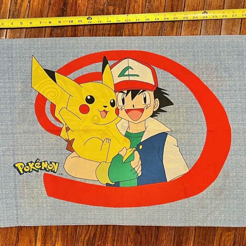 Vintage Pokemon 1998 Nintendo Pillow Case Pikachu Ash Meowth Jiggly 30" x 20"
